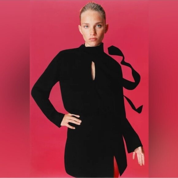 ZARA Tied Mini Dress Black size M - Picture 1 of 16